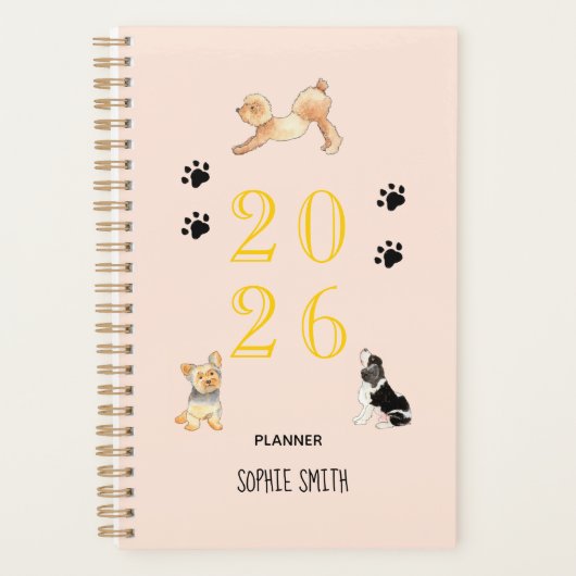 Niedliche Aquarellhunde Pink 2026 Planer (Vorderseite)