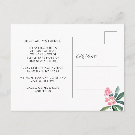 Niedliche Aquarellkaktus Wir haben neue Zuhause be Ankündigungspostkarte (Rückseite)