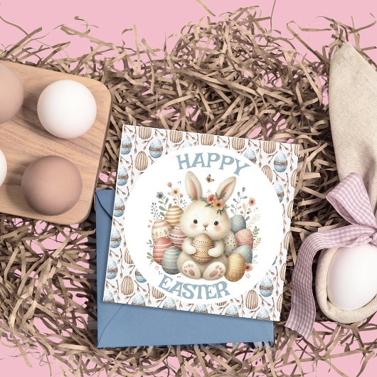Niedliche Aquarellkarte Bunny Osterflache Grußkart