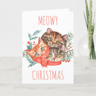 Niedliche Aquarellkätzchen Weihnachtskarte Dankeskarte