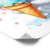 Niedliche Aquarellkatze Eating Ice Creme Whimsisti Poster (Ecke)