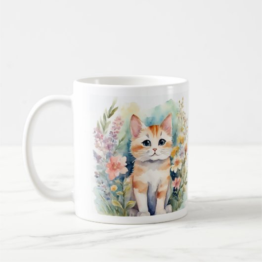 Niedliche Aquarellkatze-Tasse Kaffeetasse (Links)