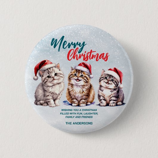 Niedliche Aquarellkatze Weihnachten Weihnachten Button (Vorderseite)