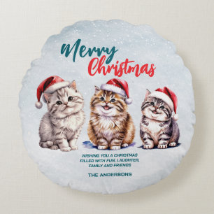 Niedliche Aquarellkatze Weihnachten Weihnachten Rundes Kissen