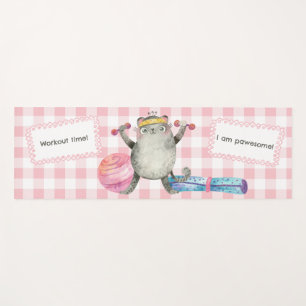 Niedliche Aquarellkatze Workout Rosa Gingham Fitne Yogamatte