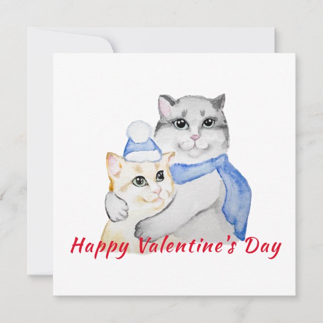 Niedliche Aquarellkatzen am Valentinstag (Vorderseite)