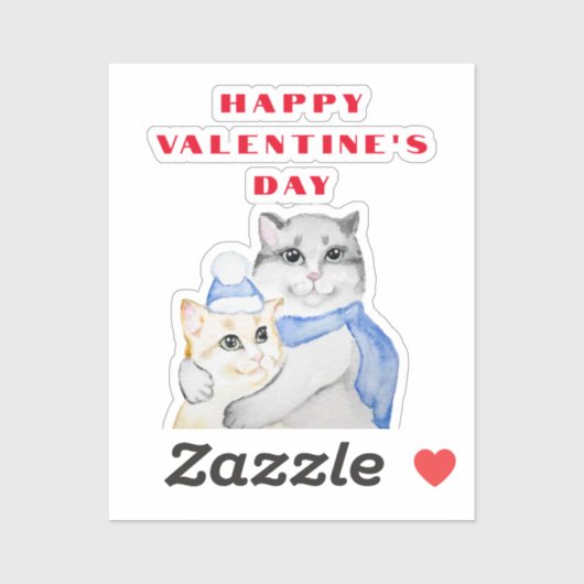Niedliche Aquarellkatzen am Valentinstag Aufkleber (Blatt)
