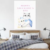 Niedliche Aquarellkatzen am Valentinstag Leinwanddruck (Insitu (Schlafzimmer))