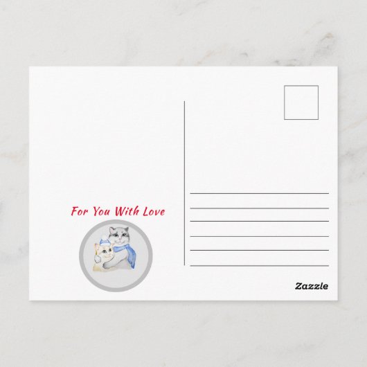 Niedliche Aquarellkatzen am Valentinstag Postkarte (Rückseite)