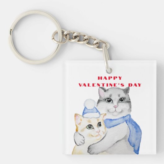 Niedliche Aquarellkatzen am Valentinstag Schlüsselanhänger (Vorderseite)