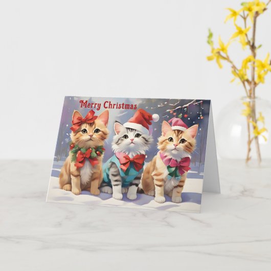 Niedliche Aquarellkatzen feiern Weihnachten Karte (Gelbe Blume)