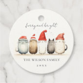 Niedliche Aquarellkatzen Furchen und Helle Weihnac Geschenkanhänger (Vorderseite)