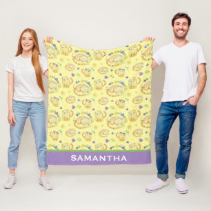Niedliche Aquarellkatzen Personalisiert gelb Fleecedecke
