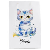 Niedliche Aquarellkatzengestaltung Mittlere Geschenktüte (Vorderseite)
