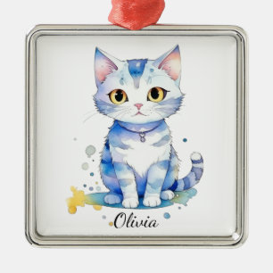 Niedliche Aquarellkatzengestaltung Ornament Aus Metall