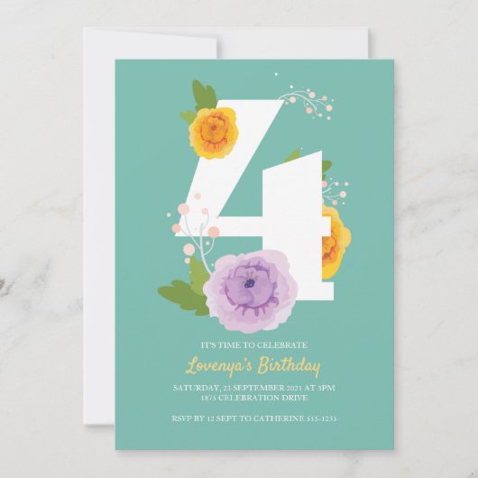 Niedliche Aquarellkinder 4. Geburtstag Party Save The Date (Vorderseite)