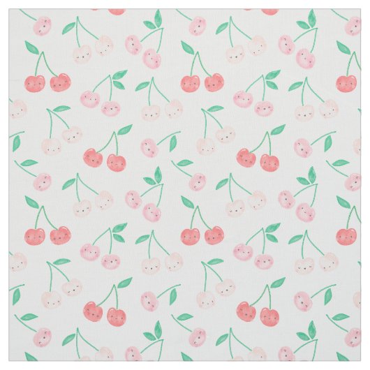 Niedliche Aquarellkirschen auf cremefarbenem Hinte Stoff (Muster)