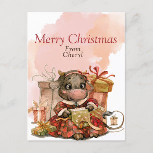 Niedliche Aquarellkuh Feiertagspostkarte
