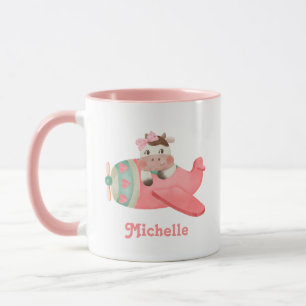 Niedliche Aquarellkühe in Flugzeug-Tasse Tasse