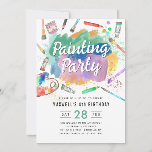 Niedliche Aquarellkunst Malerei Party Geburtstag Einladung (Vorderseite)