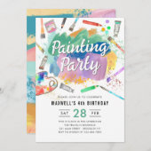 Niedliche Aquarellkunst Malerei Party Geburtstag Einladung (Vorne/Hinten)