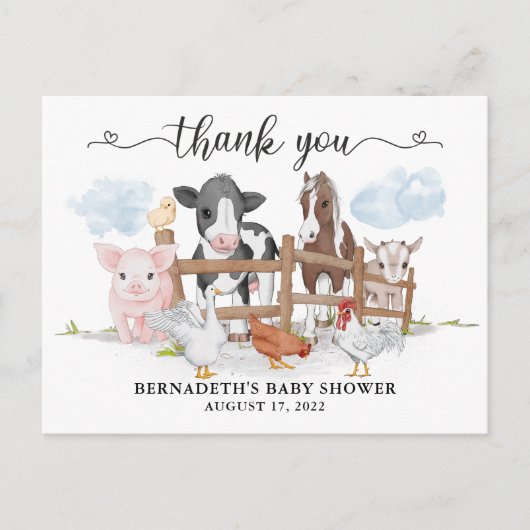 Niedliche Aquarelllandentiere Vielen Dank Postkarte (Vorderseite)