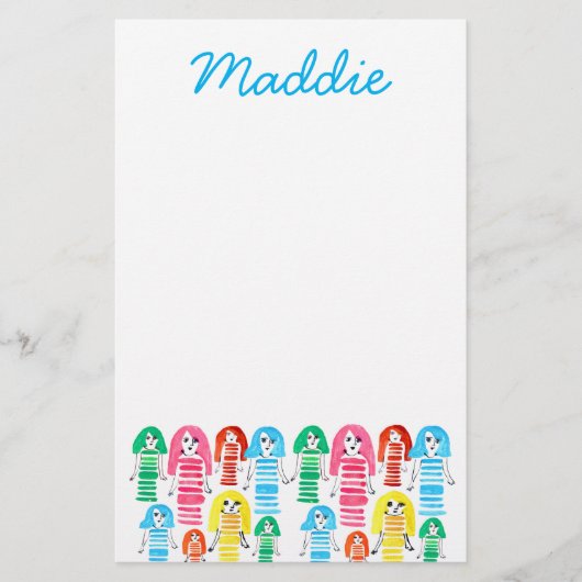 Niedliche Aquarellmädchen Funkelspass Briefpapier (Vorderseite)