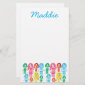 Niedliche Aquarellmädchen Funkelspass Briefpapier (Vorne/Hinten)