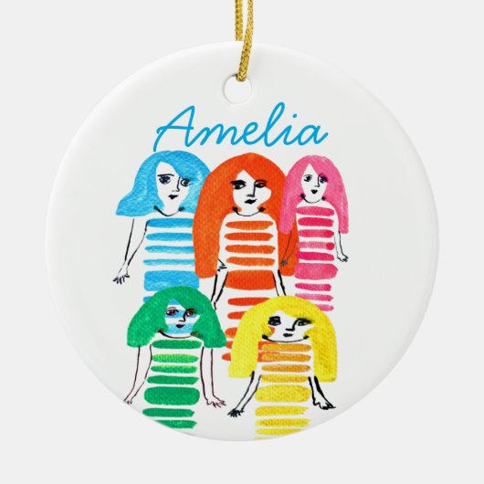 Niedliche Aquarellmädchen Funkelspass Keramik Ornament (Vorne)