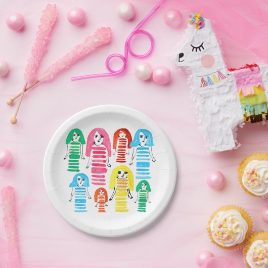 Niedliche Aquarellmädchen Funkelspass Pappteller (Party)