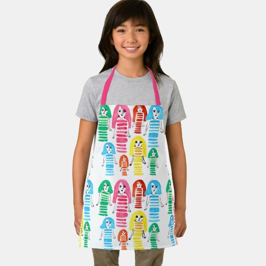 Niedliche Aquarellmädchen Funkelspass Schürze (Insitu)