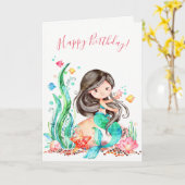 Niedliche Aquarellmaid unter dem Meer Geburtstag Karte (Gelbe Blume)