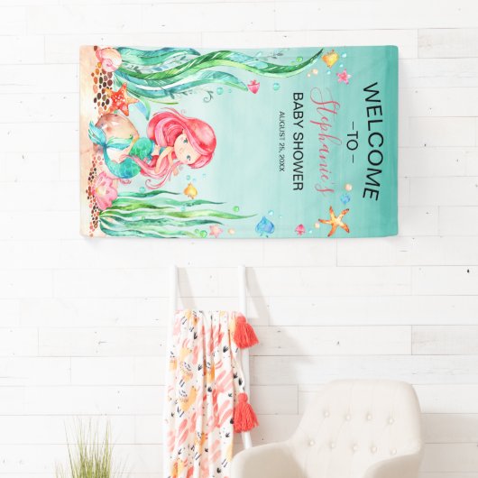 Niedliche Aquarellmaid unter der Meerwasserdusche Banner (Insitu)