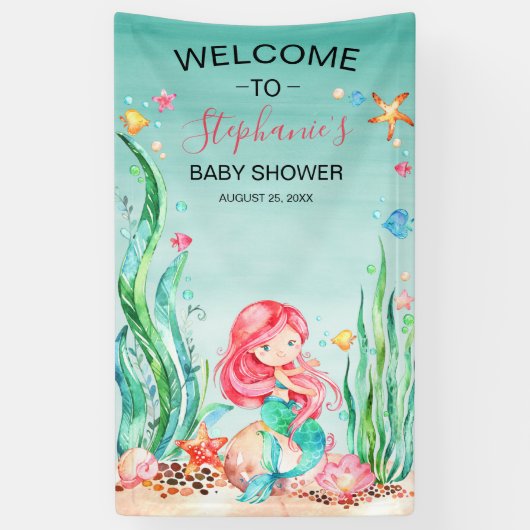 Niedliche Aquarellmaid unter der Meerwasserdusche Banner (Vertikal)