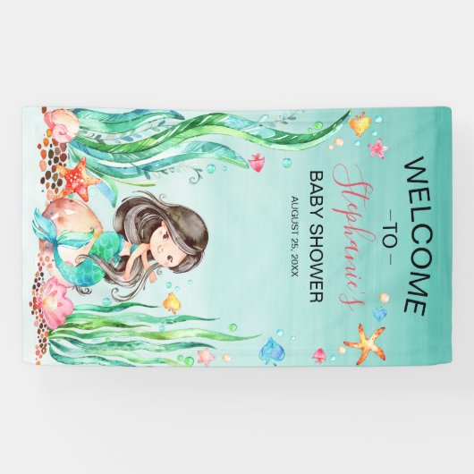 Niedliche Aquarellmaid unter der Meerwasserdusche Banner (Horizontal)