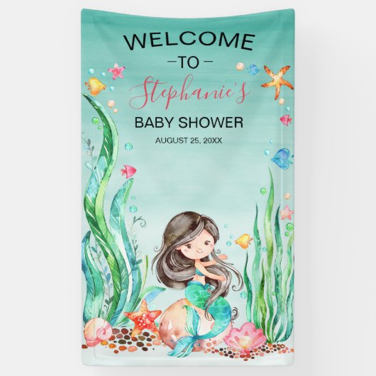 Niedliche Aquarellmaid unter der Meerwasserdusche Banner (Vertikal)