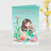 Niedliche Aquarellmaid unter der Meerwasserdusche Karte (Gelbe Blume)