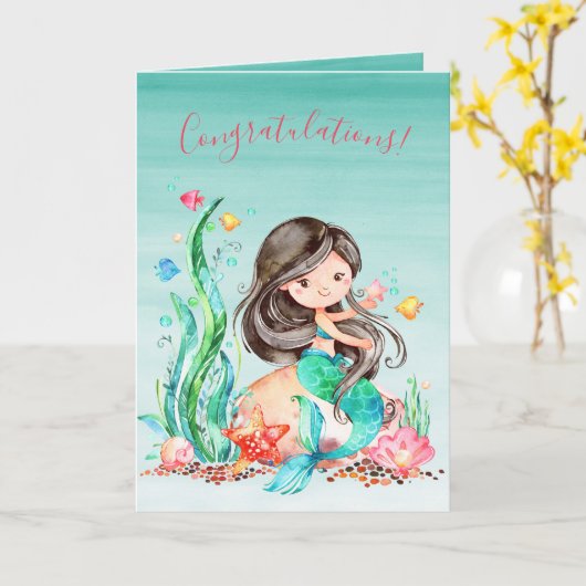 Niedliche Aquarellmaid unter der Meerwasserdusche Karte (Gelbe Blume)