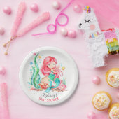 Niedliche Aquarellmaid unter der Meerwasserdusche Pappteller (Party)