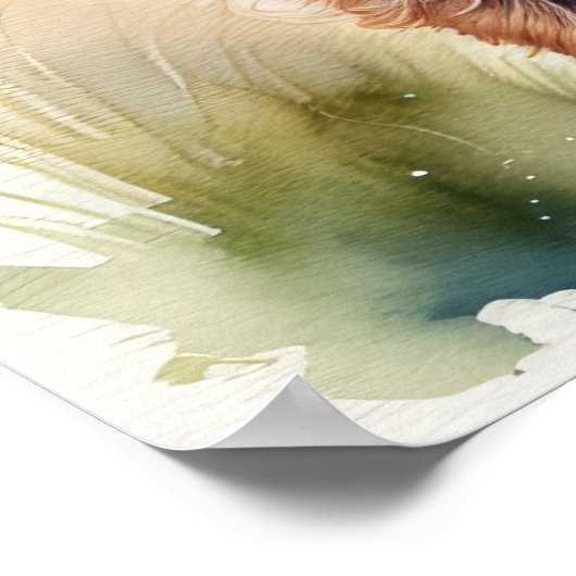 Niedliche Aquarellmalerei einer Hochlandkuh 5:4 Poster (Ecke)