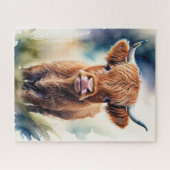 Niedliche Aquarellmalerei einer Hochlandkuh Puzzle (Horizontal)