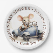 Niedliche Aquarellmäuse in Blue Car Babydusche Pappteller (Vorderseite)