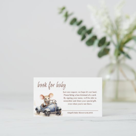 Niedliche Aquarellmäuse in Blue Car Book for Baby Begleitkarte (Stehend Vorderseite)