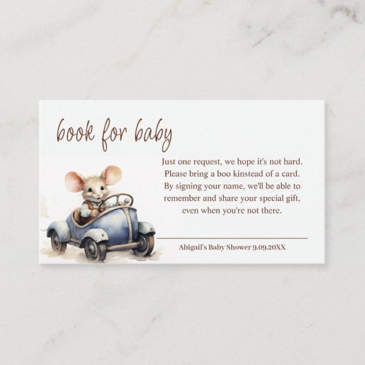 Niedliche Aquarellmäuse in Blue Car Book for Baby Begleitkarte (Vorderseite)