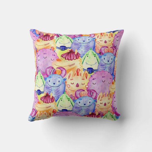Niedliche Aquarellmonster Kissen (Rückseite)