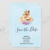 Niedliche Aquarellmütter mit Löwe- und Cub-Babydus Save The Date (Vorne/Hinten)