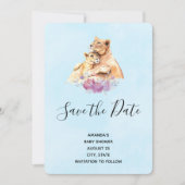 Niedliche Aquarellmütter mit Löwe- und Cub-Babydus Save The Date (Vorderseite)