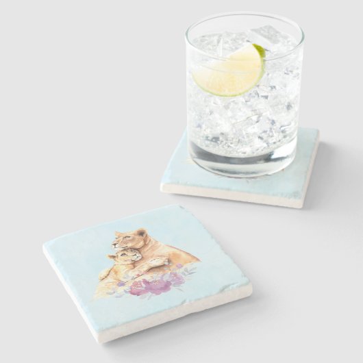 Niedliche Aquarellmütter Steinuntersetzer (Seitenansicht)