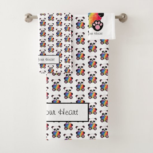Niedliche Aquarellpanda mit Regenbogenherz Badhandtuch Set (Insitu)