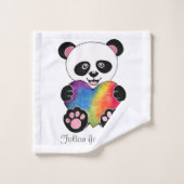 Niedliche Aquarellpanda mit Regenbogenherz Badhandtuch Set (Waschlappen)